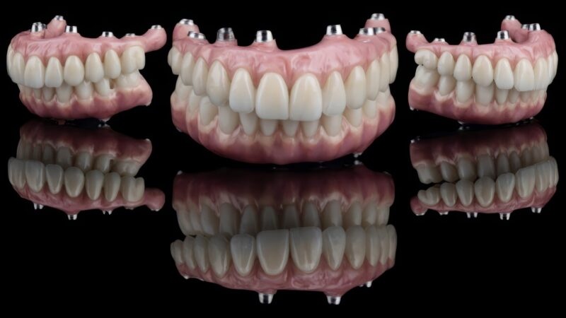 Full-arch implant prostheses with gingival mask – Zirconia and titanium frameworks